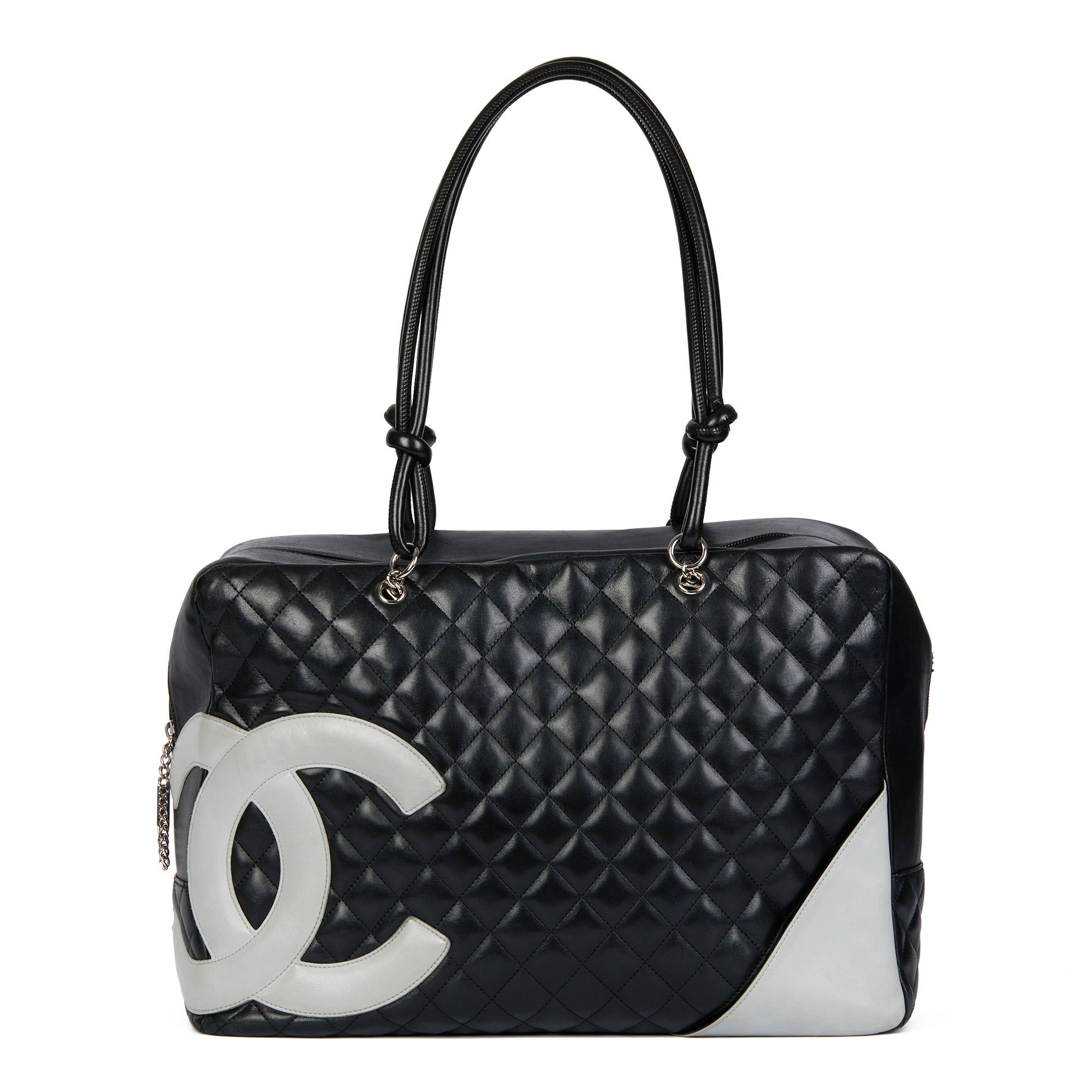 Chanel Black Quilted & Grey Smooth Calfskin Leather Vintage Large Cambon