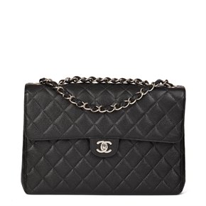 Chanel Black Quilted Caviar Leather Vintage Jumbo Classic Single Flap Bag
