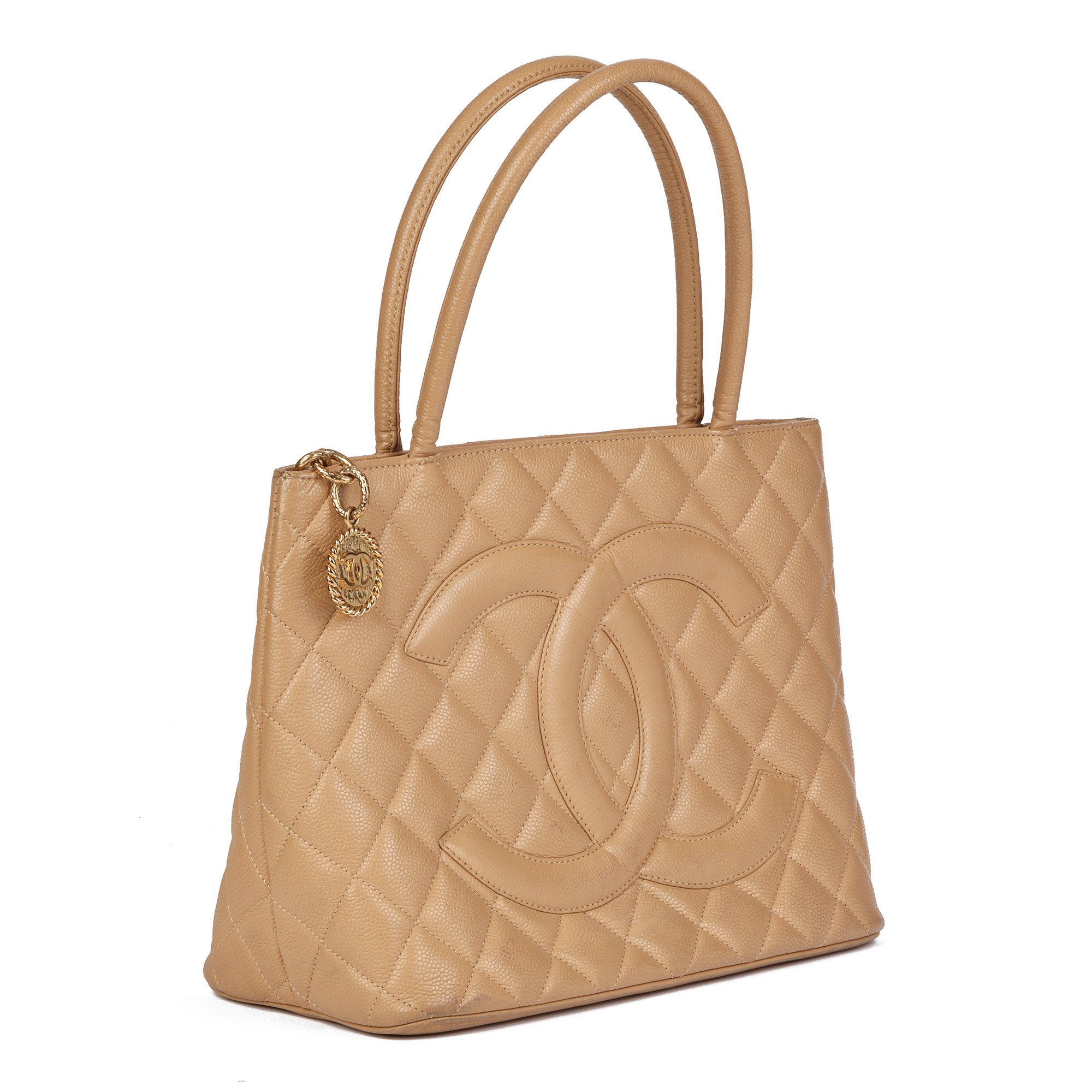 Chanel Beige Caviar Leather Medallion Tote