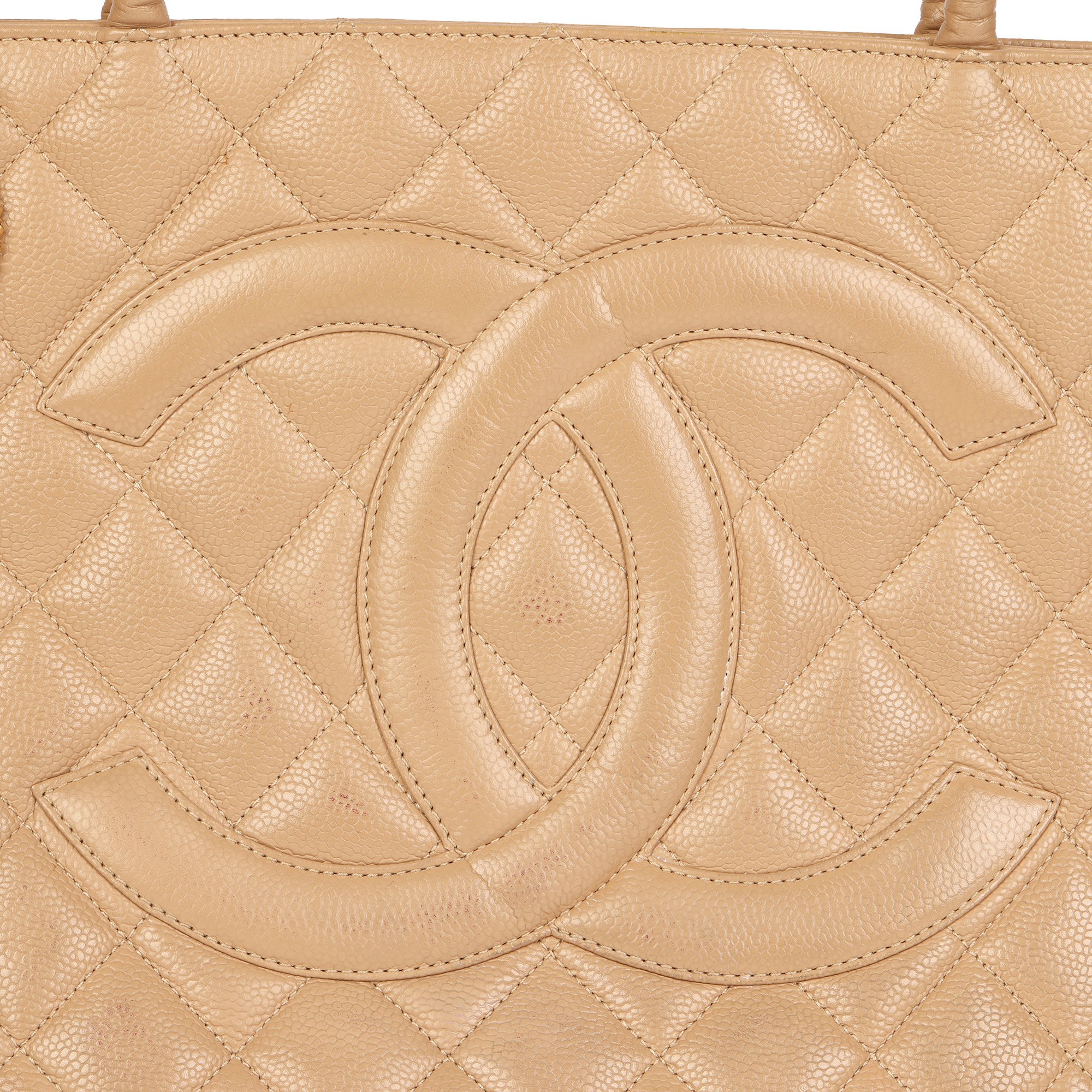 Chanel Beige Caviar Leather Medallion Tote