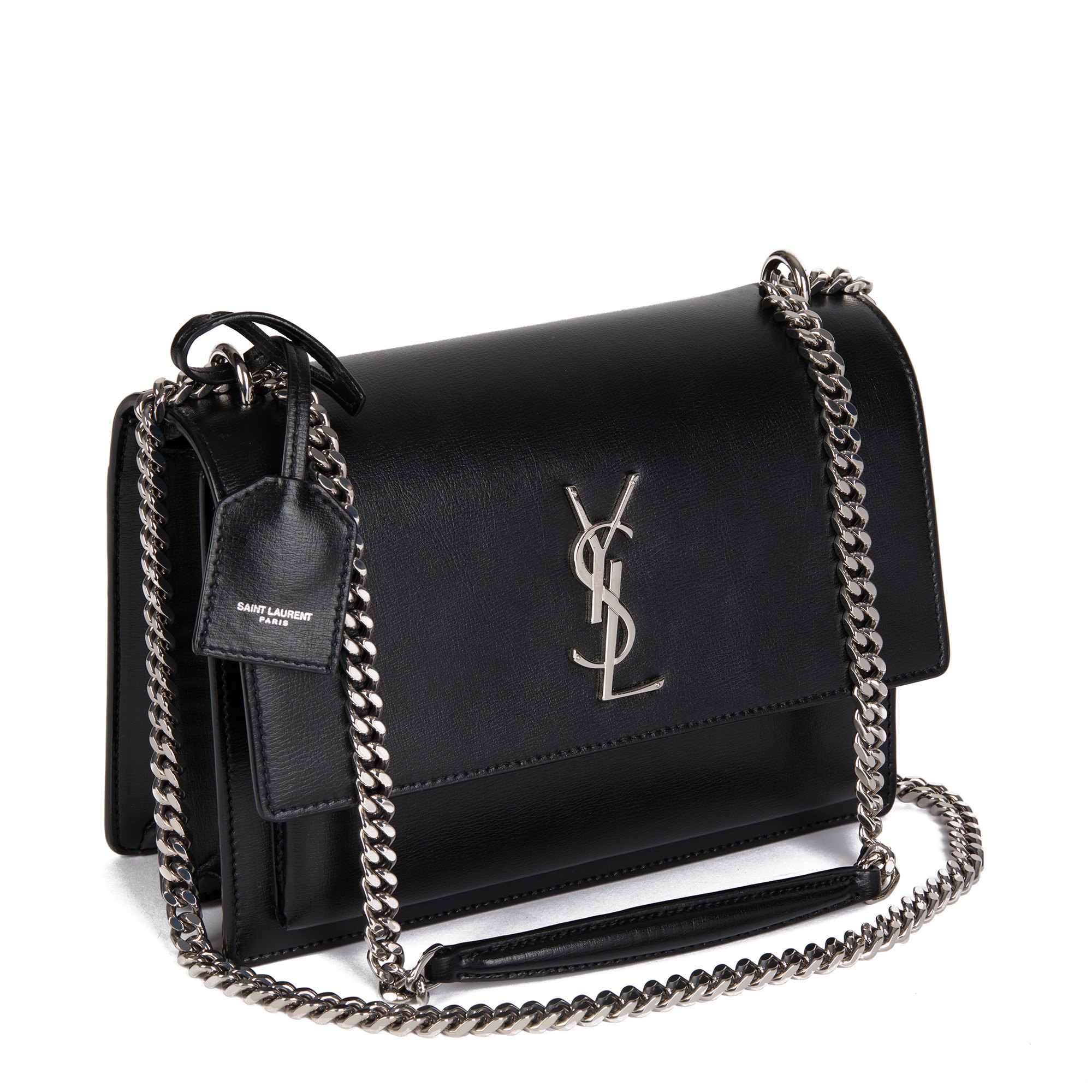Saint Laurent Black Smooth Calfskin Leather Medium Sunset Chain Bag