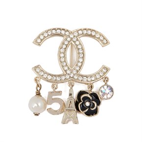 Chanel Crystal CC Logo Charm Brooch
