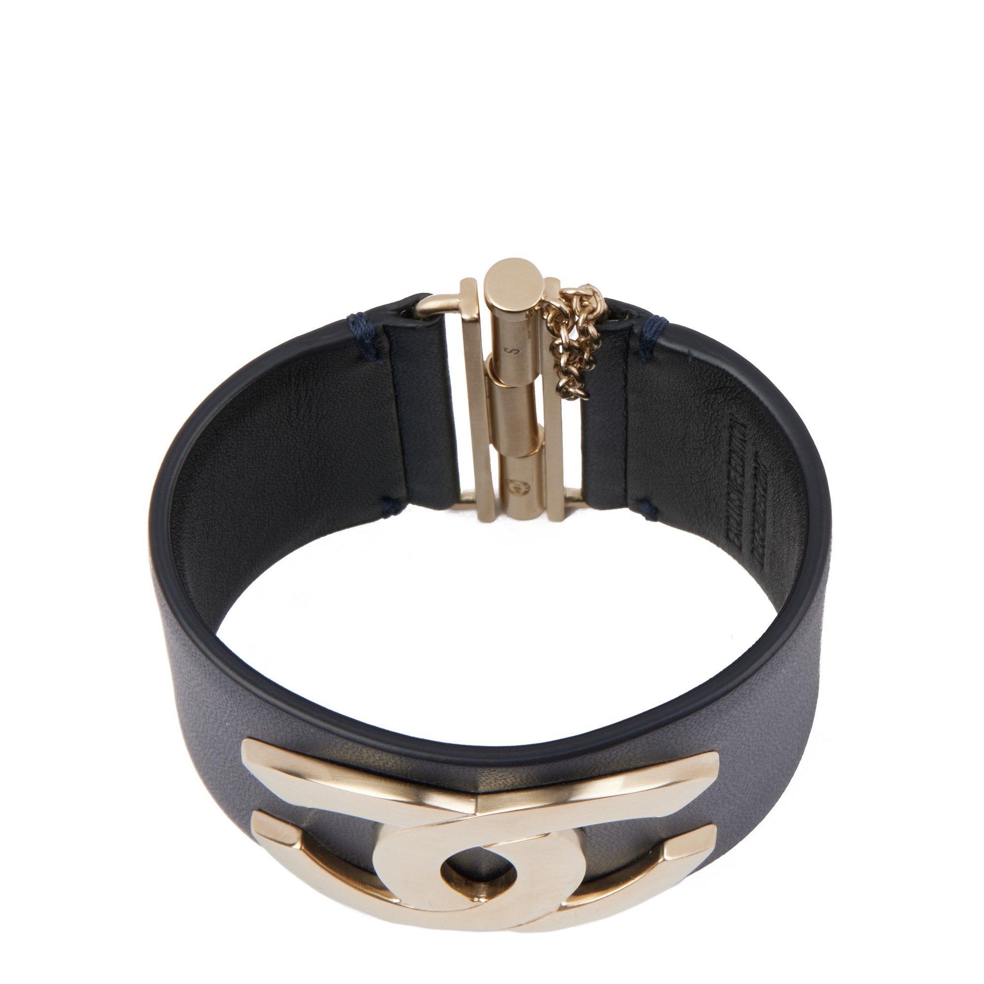 Chanel Navy Lambskin Leather Gold CC Bracelet