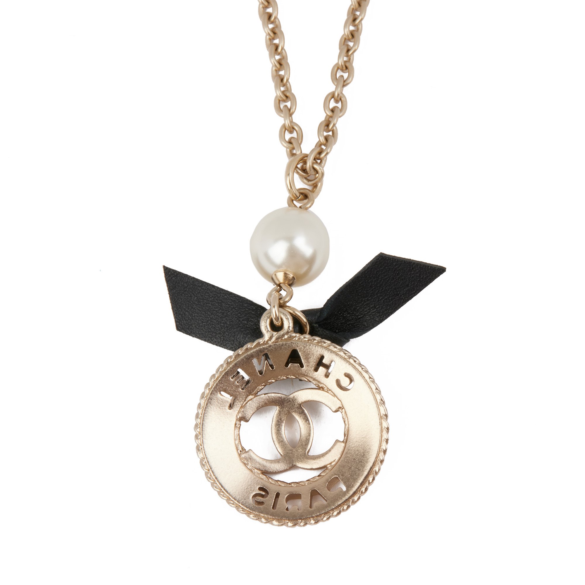 Chanel Lambskin Leather Pearl CC Necklace