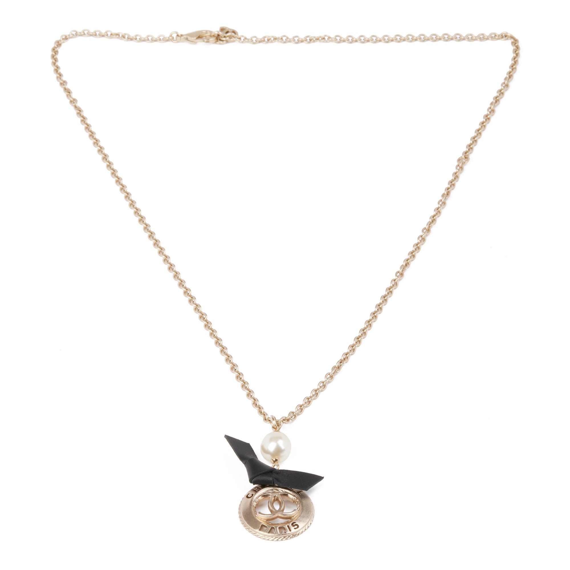 Chanel Lambskin Leather Pearl CC Necklace