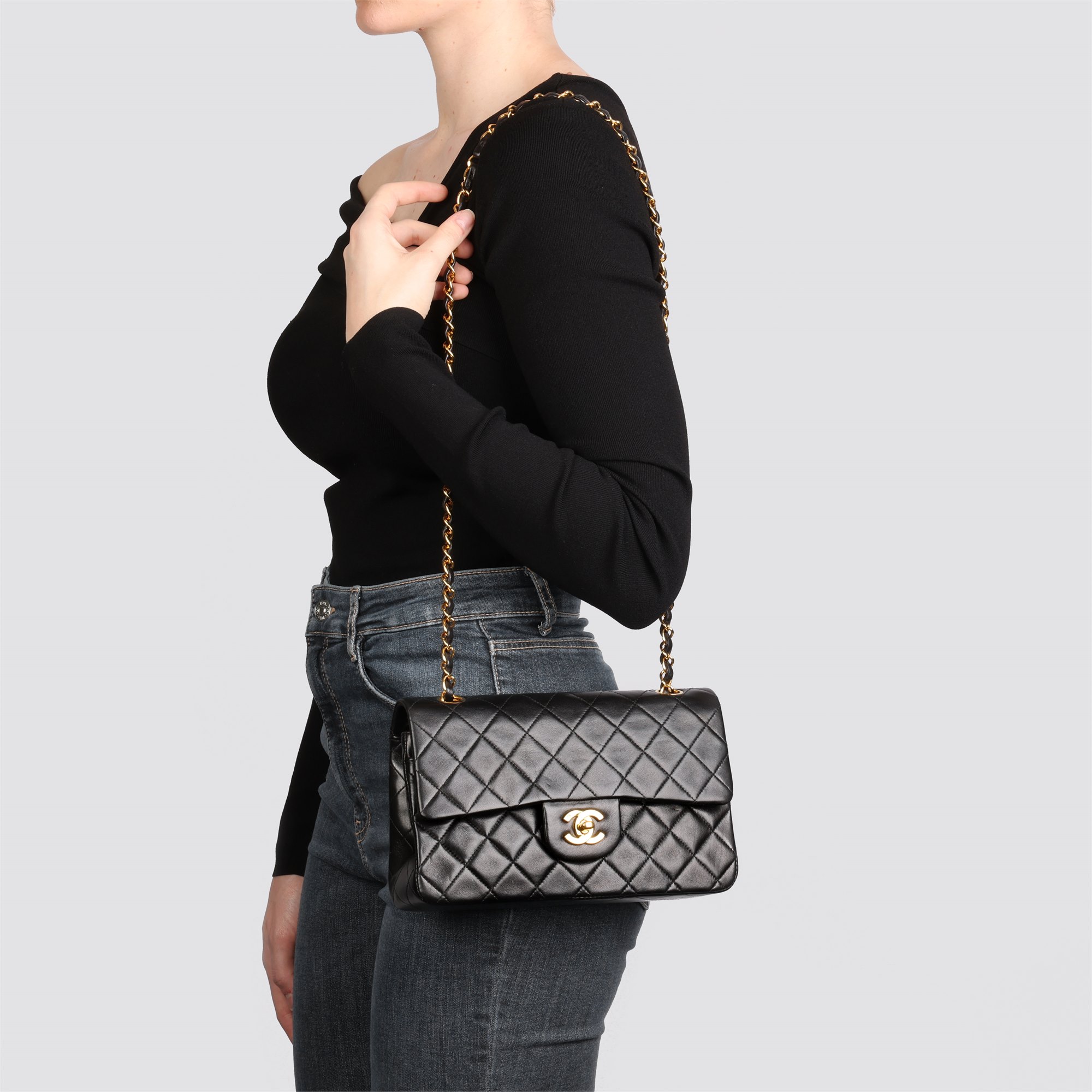 Chanel Black Quilted Lambskin Vintage Small Classic Double Flap Bag
