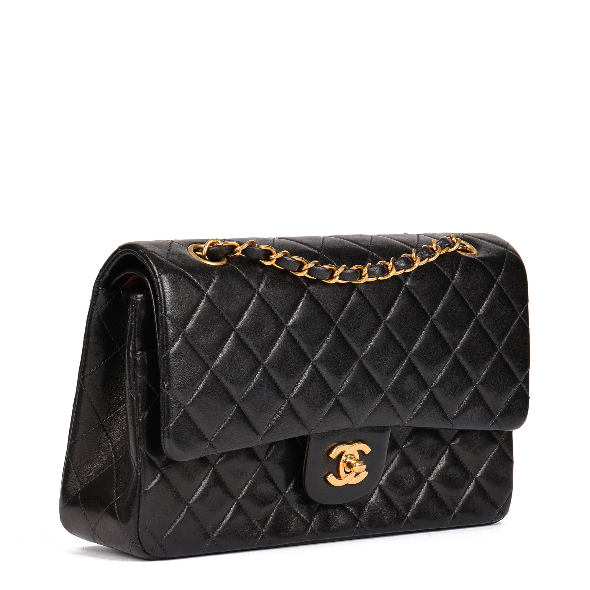 Chanel Black Quilted Lambskin Vintage Medium Classic Double Flap Bag
