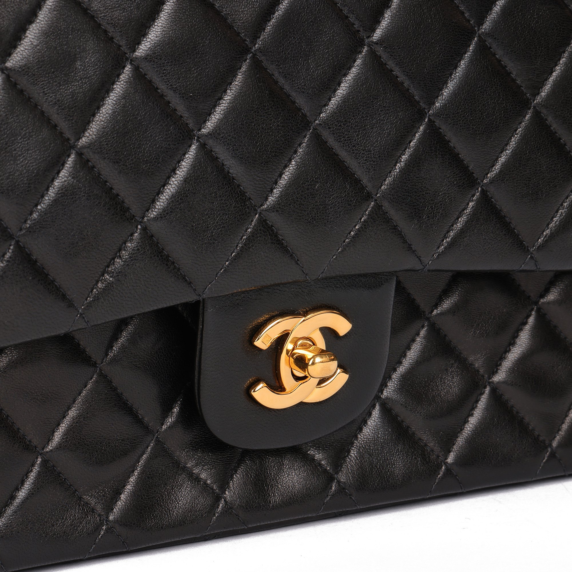 Chanel Black Quilted Lambskin Vintage Medium Classic Double Flap Bag