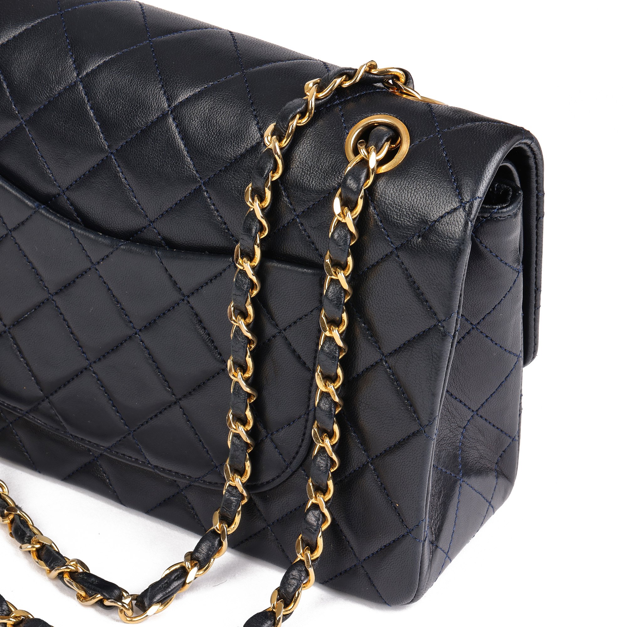 Chanel Navy Quilted Lambskin Vintage Medium Classic Double Flap Bag