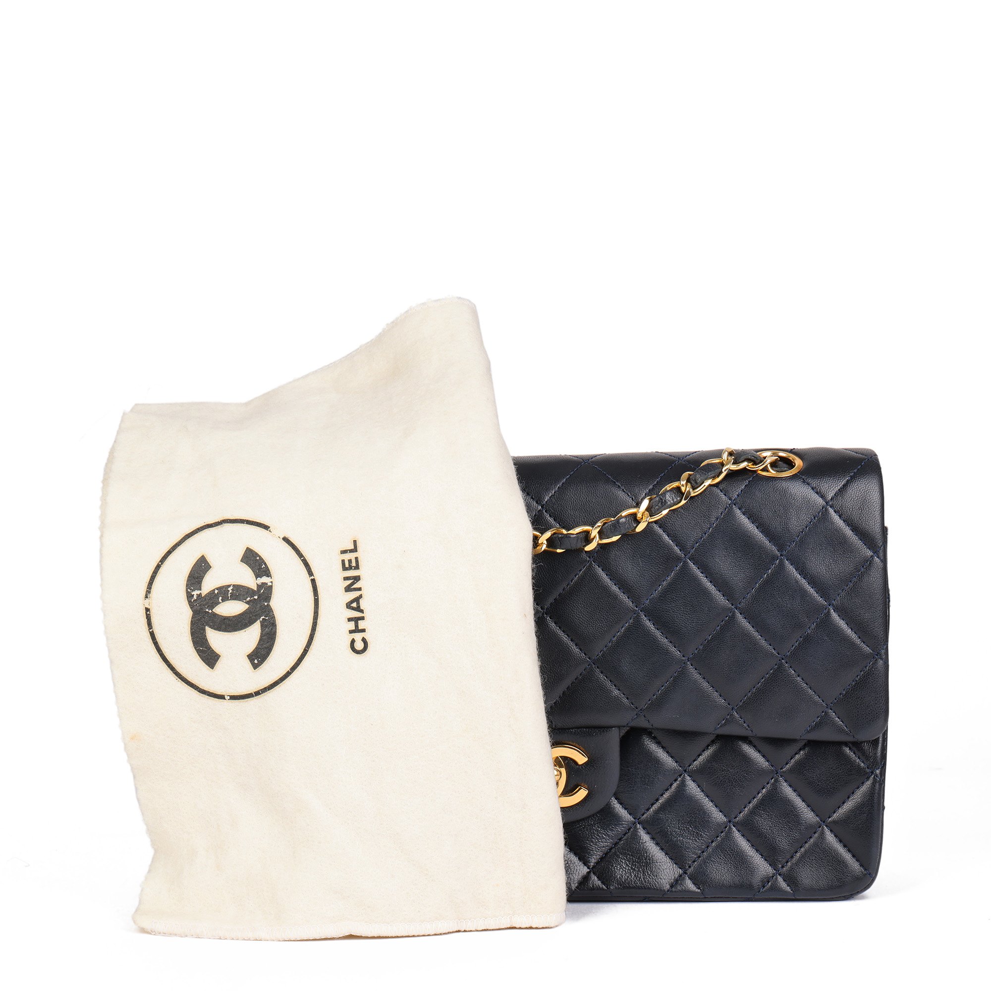 Chanel Navy Quilted Lambskin Vintage Medium Classic Double Flap Bag