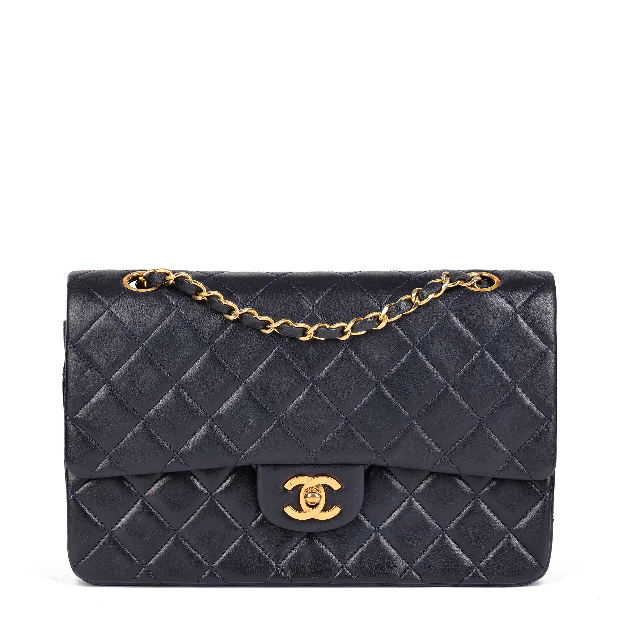 Chanel Navy Quilted Lambskin Vintage Medium Classic Double Flap Bag