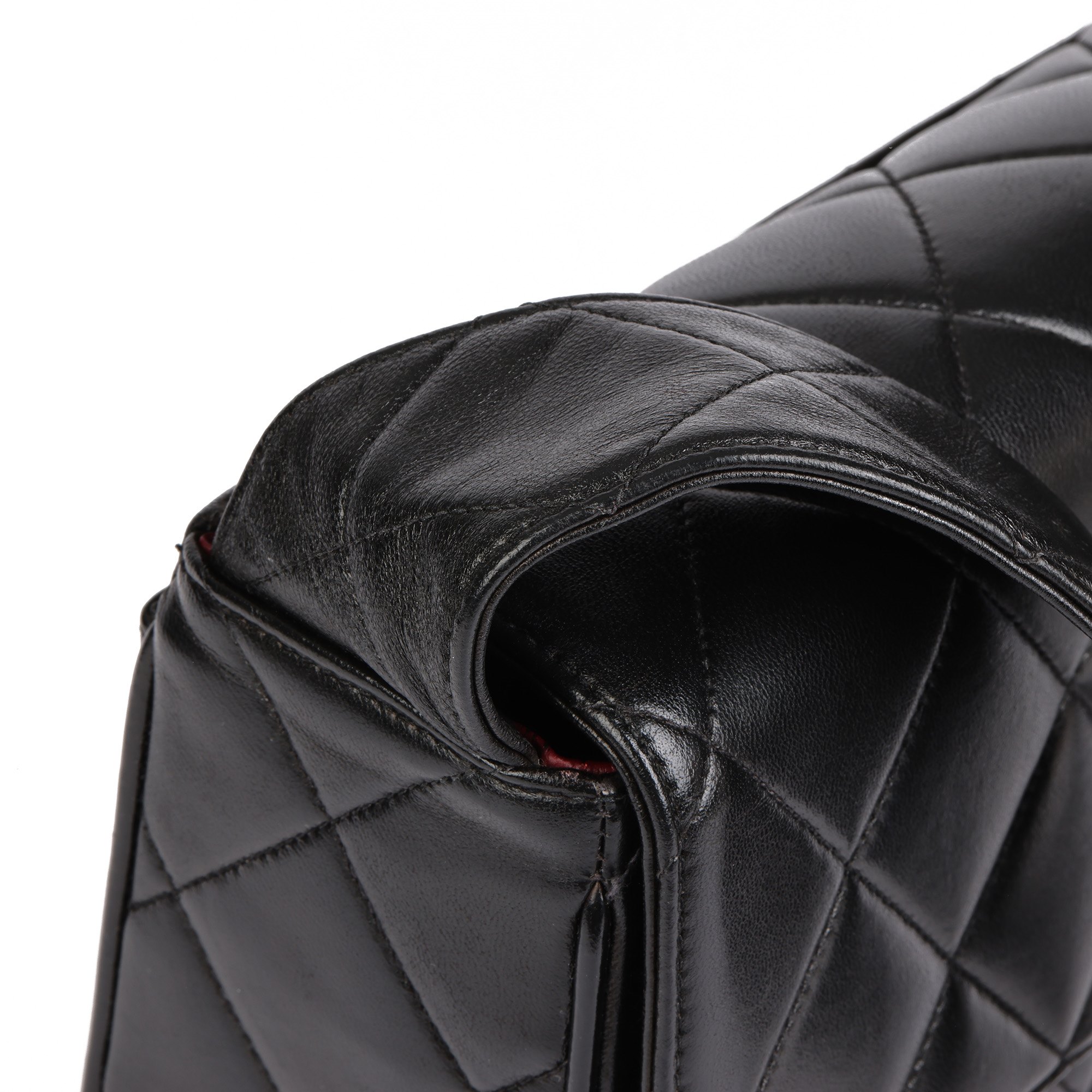 Chanel Black Quilted Lambskin Vintage Medium Leather Logo Flap Bag