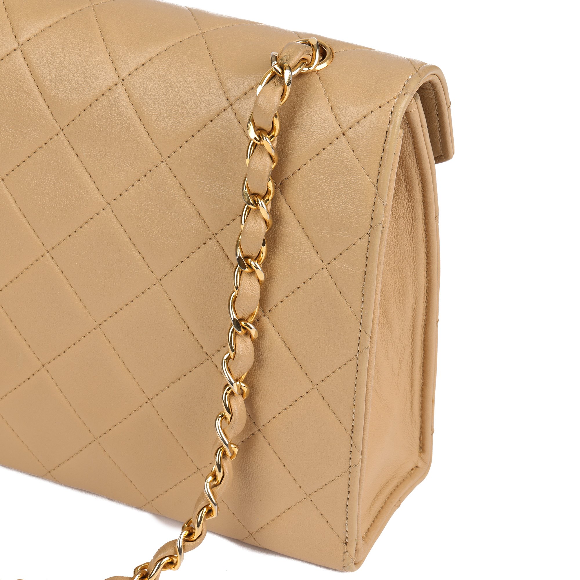 Chanel Beige Quilted Lambskin Vintage Mini Classic Single Flap Bag