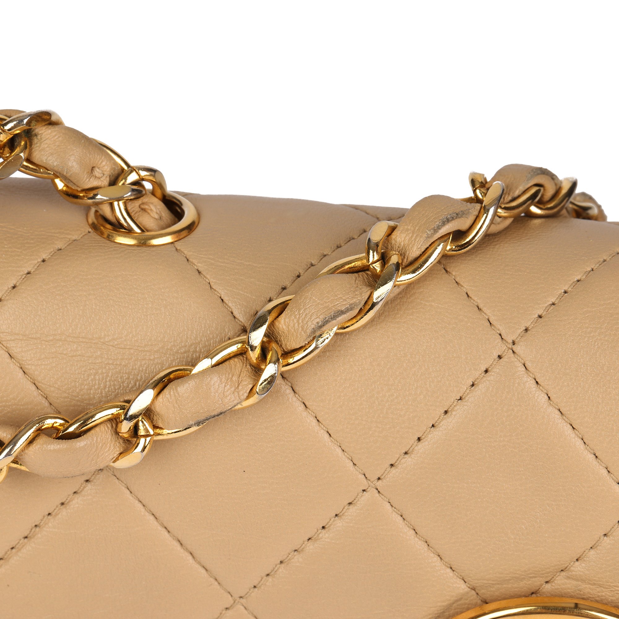 Chanel Beige Quilted Lambskin Vintage Mini Classic Single Flap Bag