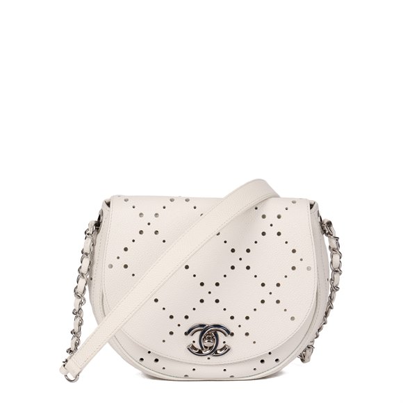 Chanel White Perforated Caviar Leather CC Perforated Shoulder Bag