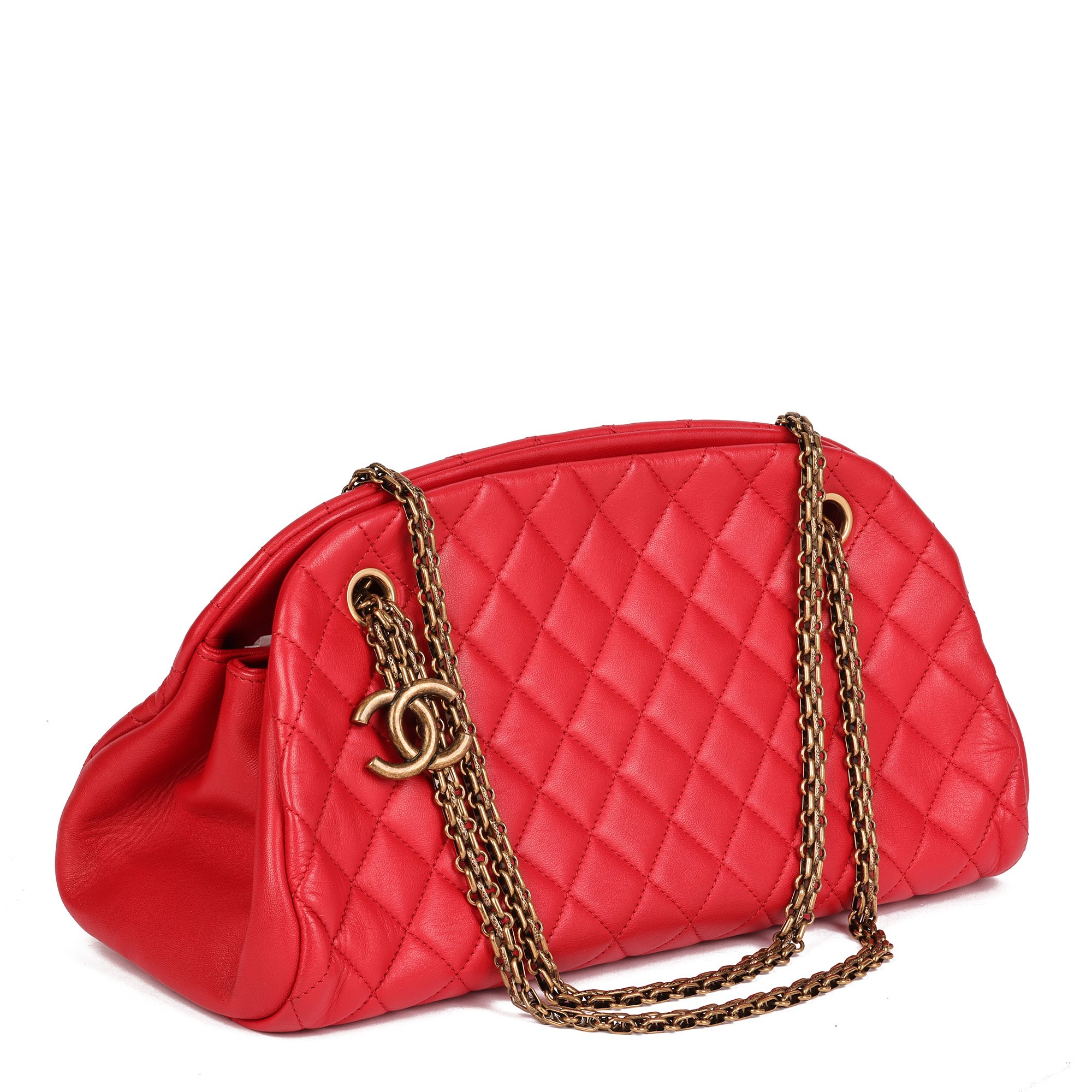 Chanel Red Quilted Lambskin Just Mademoiselle Bowling Bag