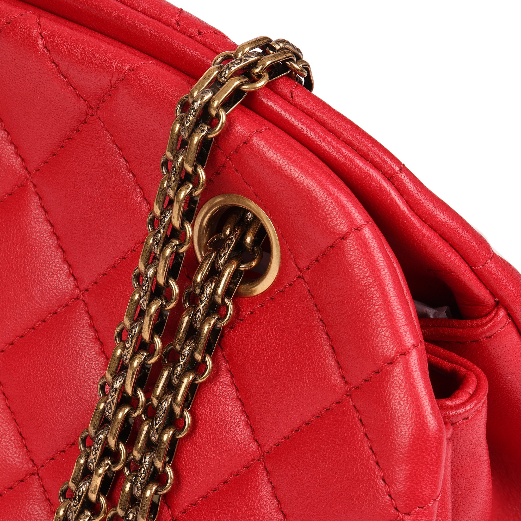 Chanel Red Quilted Lambskin Just Mademoiselle Bowling Bag
