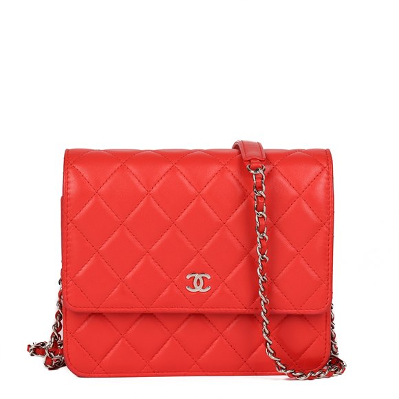 Chanel Red Quilted Lambskin Square Wallet-on-Chain WOC