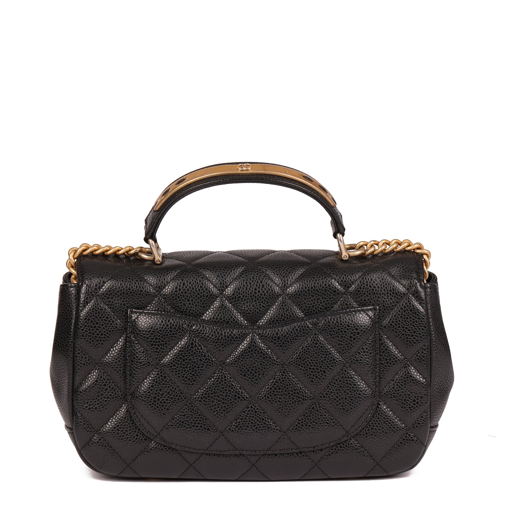 Chanel Black Quilted Caviar Leather Medium Classic Top Handle Flap Bag