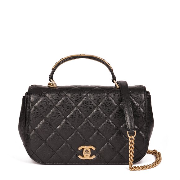 Chanel Black Quilted Caviar Leather Medium Classic Top Handle Flap Bag