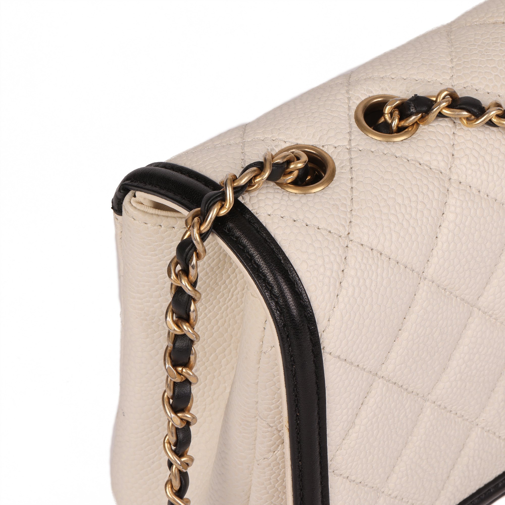 Chanel White Quilted Caviar Leather Small Filigree Flap Bag