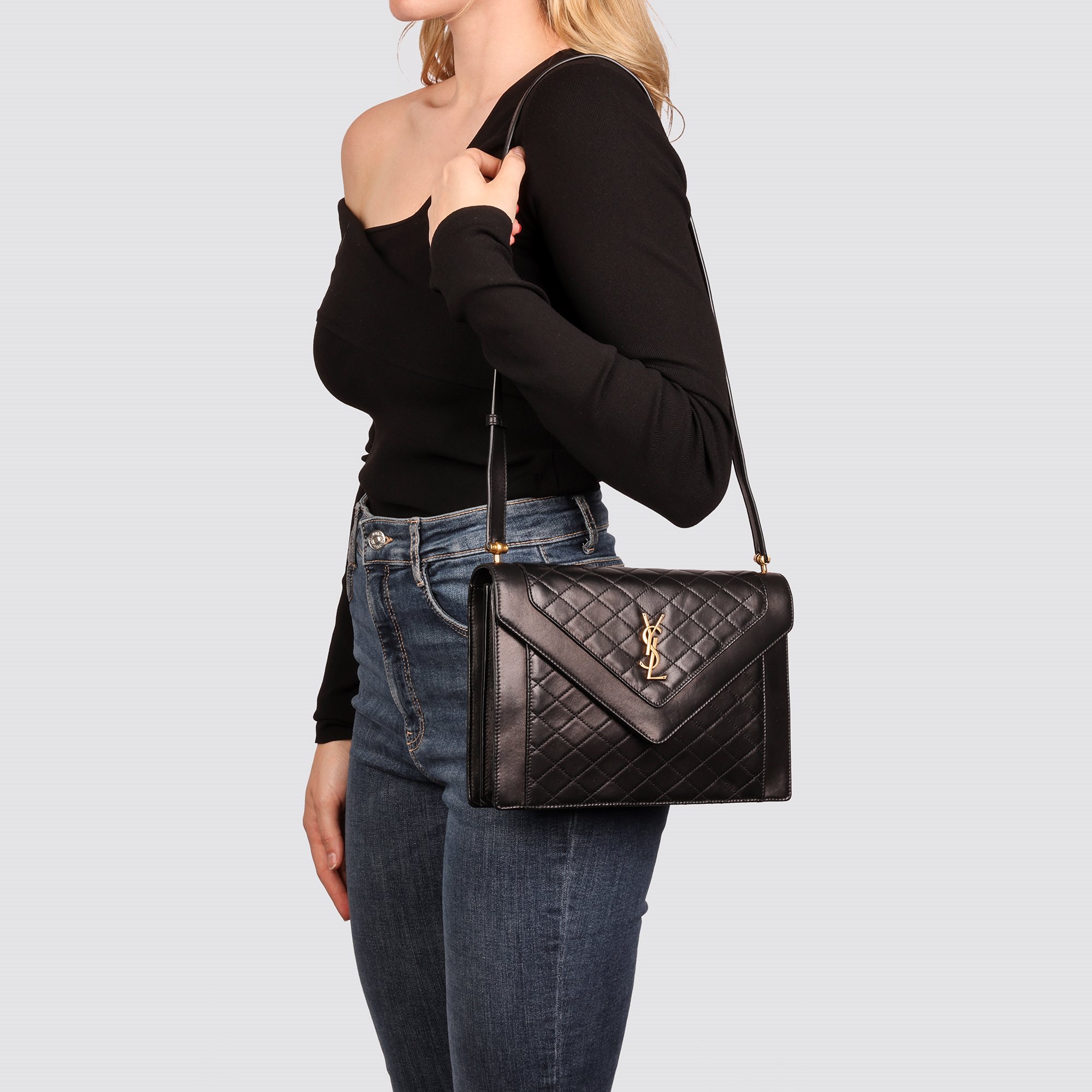 Saint Laurent Leather Gaby Satchel Shoulder Bag in Black Womens Bags Satchel bags and purses 