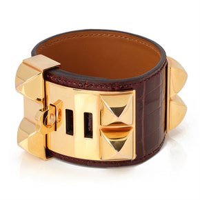 Hermès Bordeaux Shiny Mississippiensis Alligator Collier De Chien T2