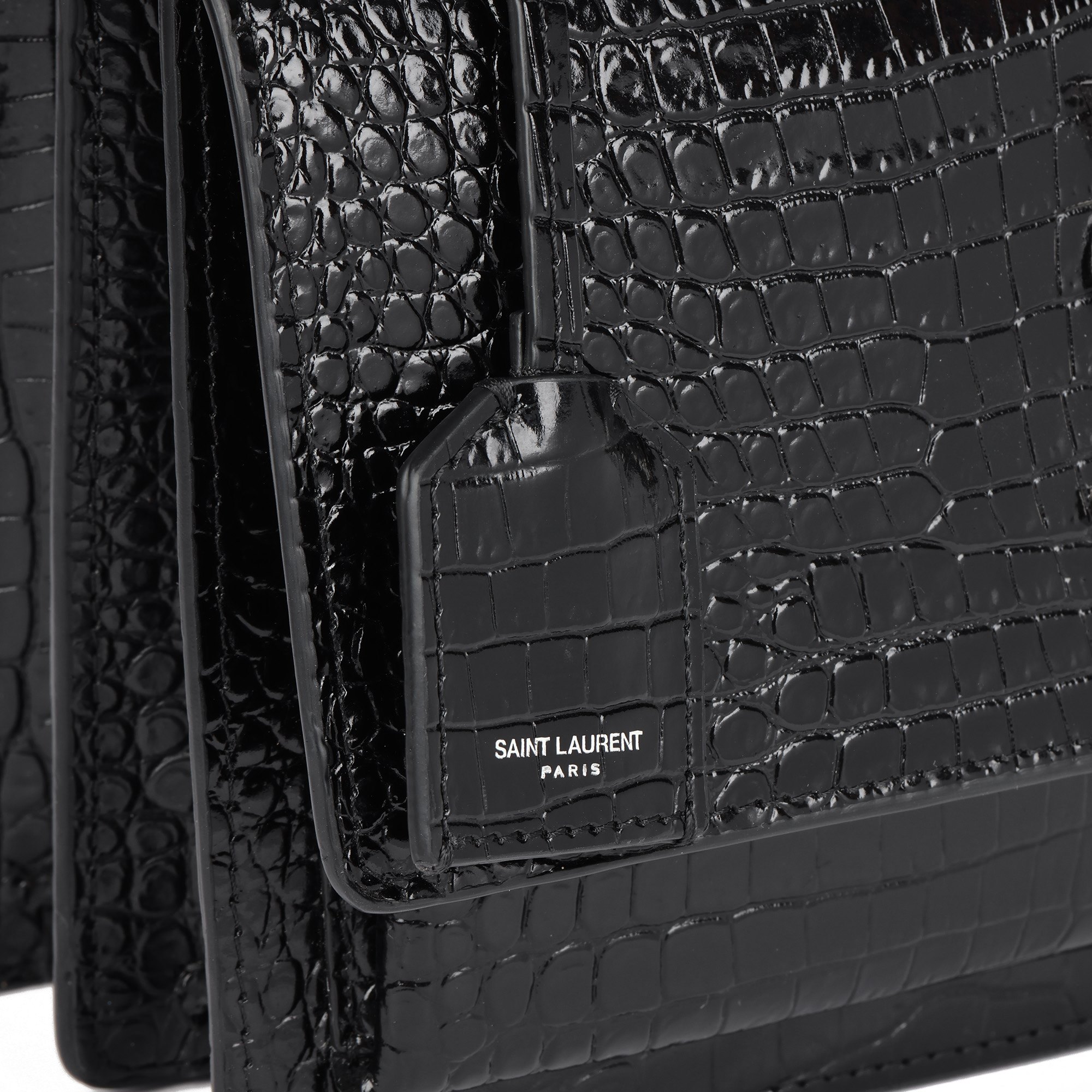 Saint Laurent Black Shiny Crocodile Embossed Calfskin Leather Medium Sunset