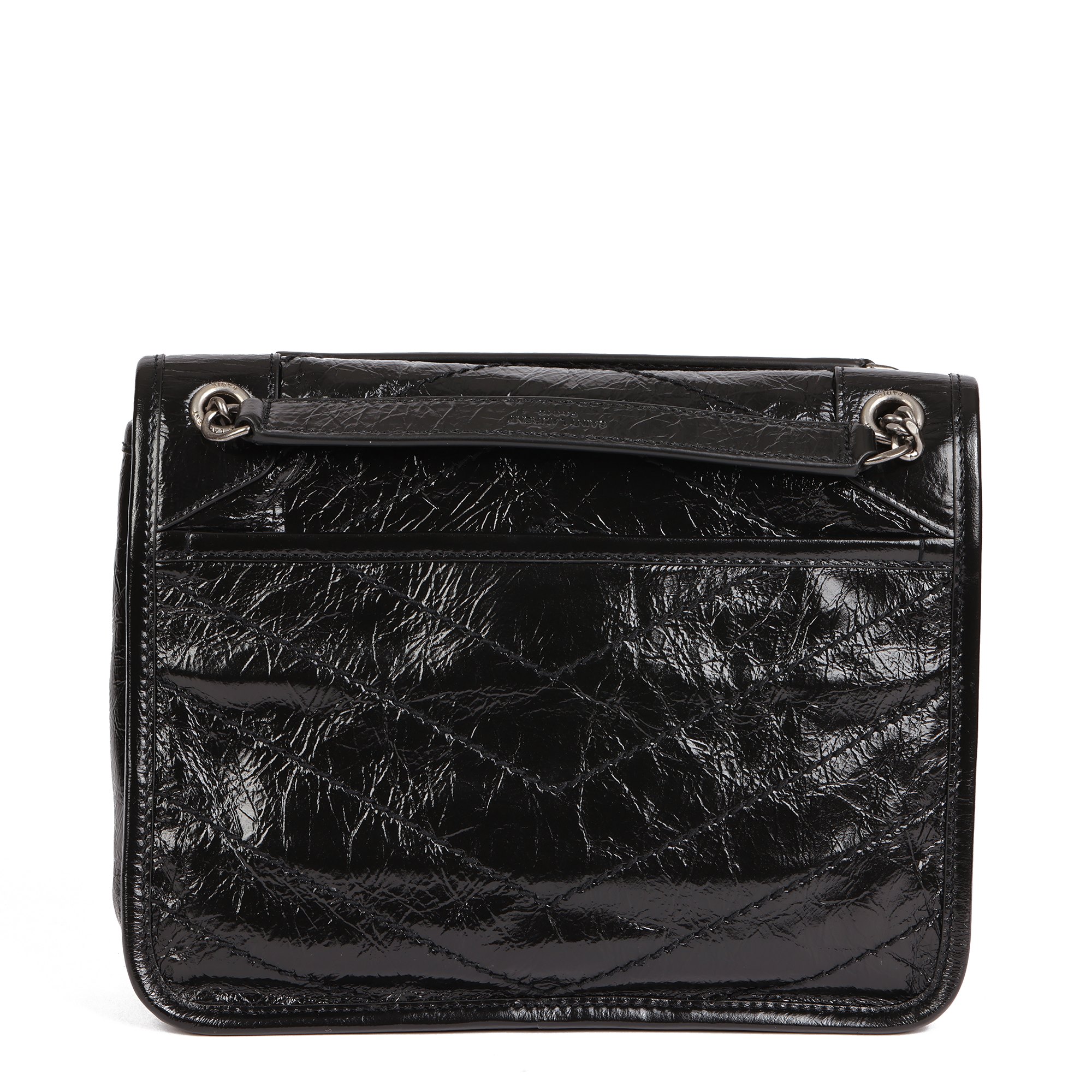 Saint Laurent Black Chevron Quilted Crinkled Calfskin Leather Baby Niki