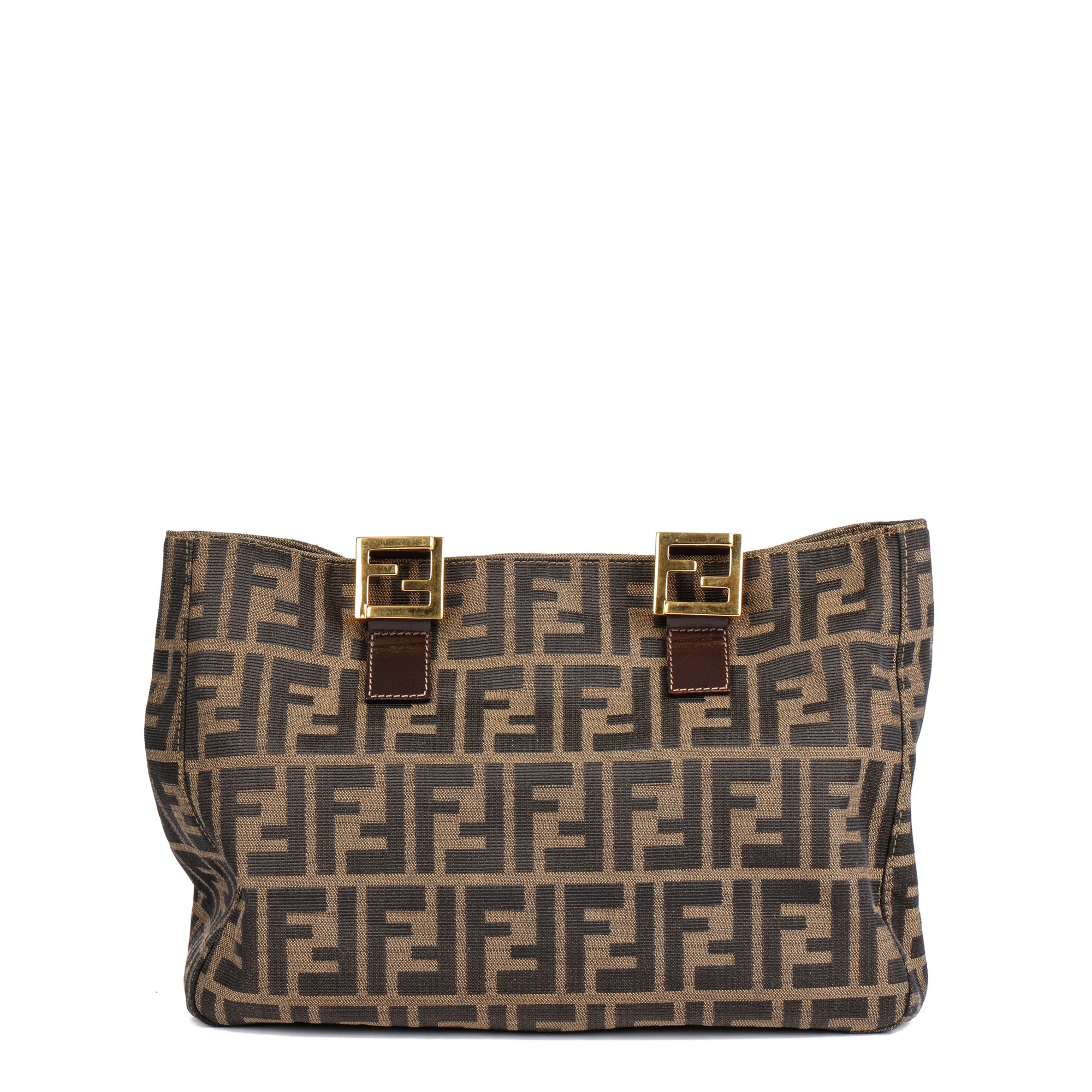 Fendi Brown Zucca Canvas & Calfskin Leather Vintage Small Tote