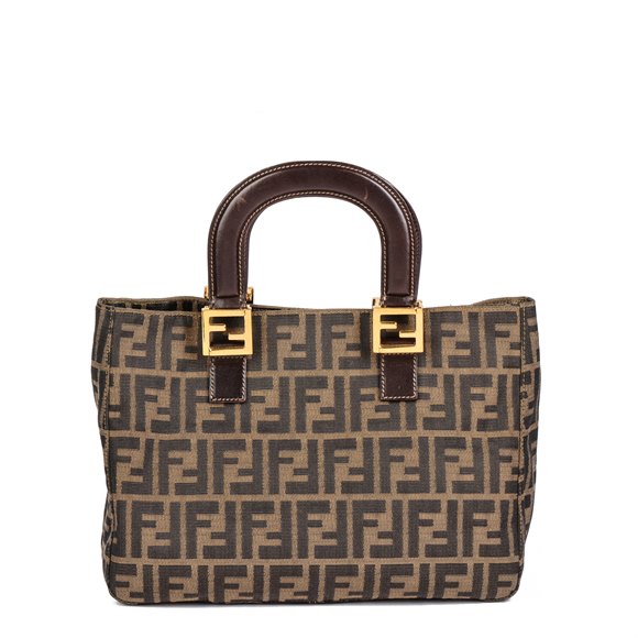 Fendi Brown Zucca Canvas & Calfskin Leather Vintage Small Tote