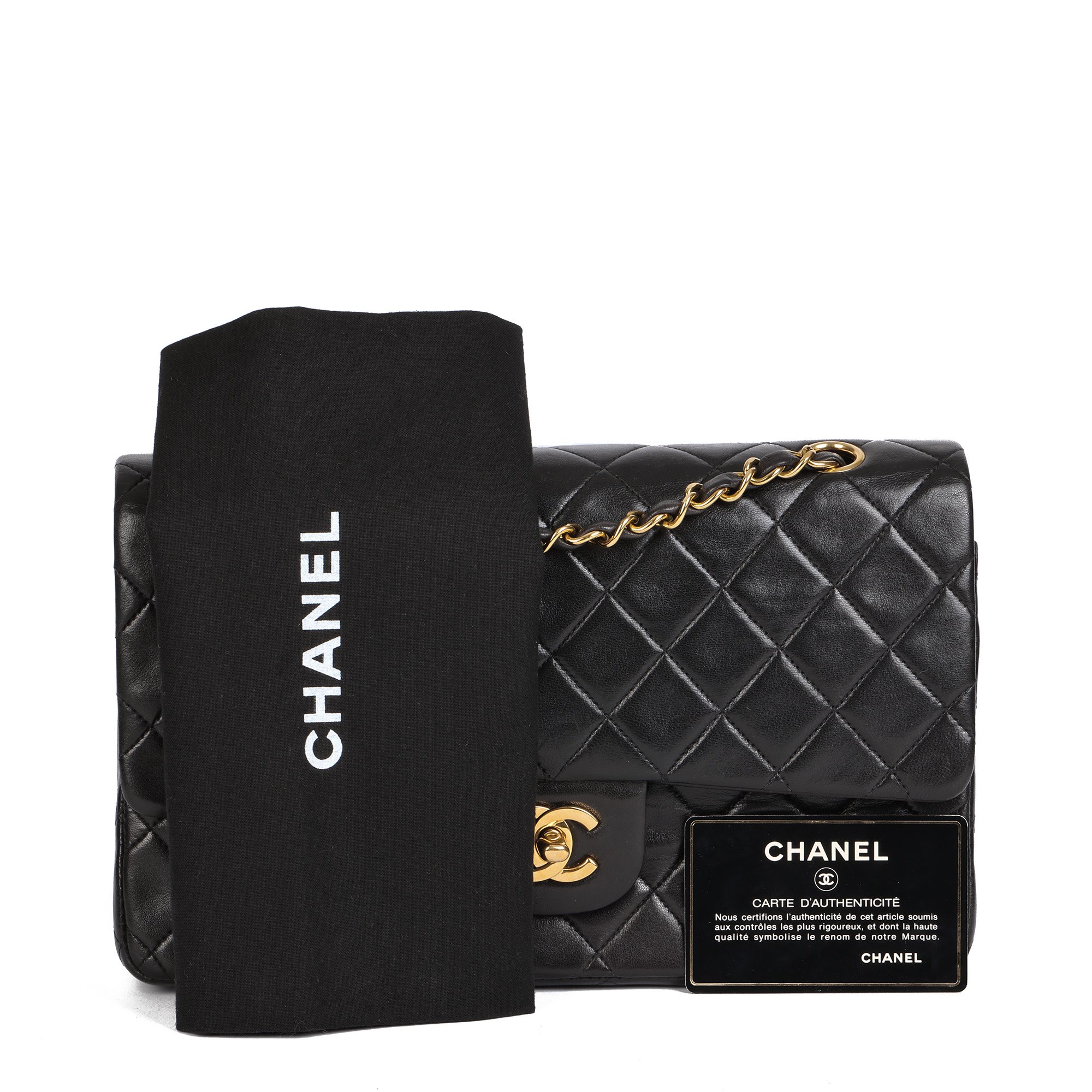 Chanel Black Quilted Lambskin Vintage Medium Classic Double Flap Bag