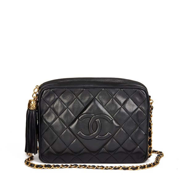 Chanel Black Quilted Lambskin Vintage Small Fringe Timeless Shoulder Bag
