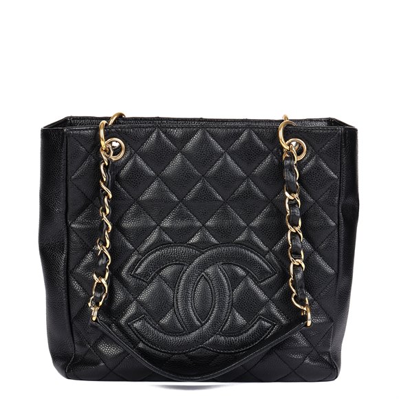 Chanel Black Quilted Caviar Leather Petite Shopping Tote PST