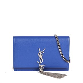 Saint Laurent Blue Electric Grained Calfskin Leather Kate Chain Wallet with Tassel