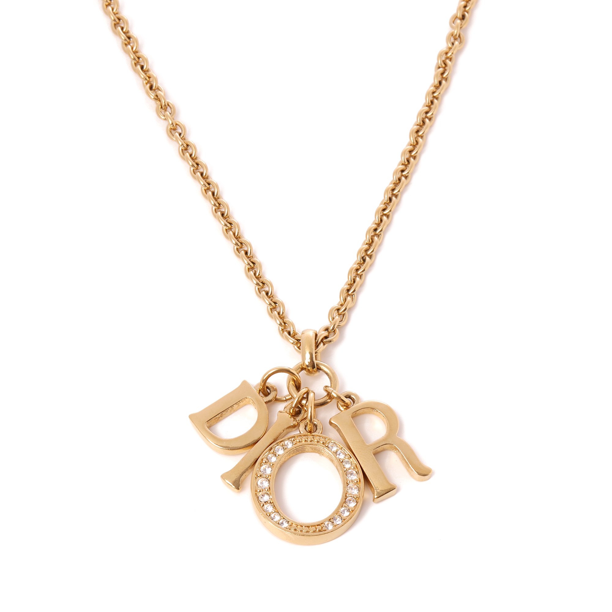 Christian Dior Crystal O Logo Chain Necklace