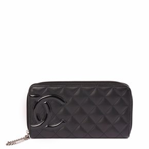 Chanel Black Quilted Lambskin & Patent Leather Ligne Cambon Long Wallet