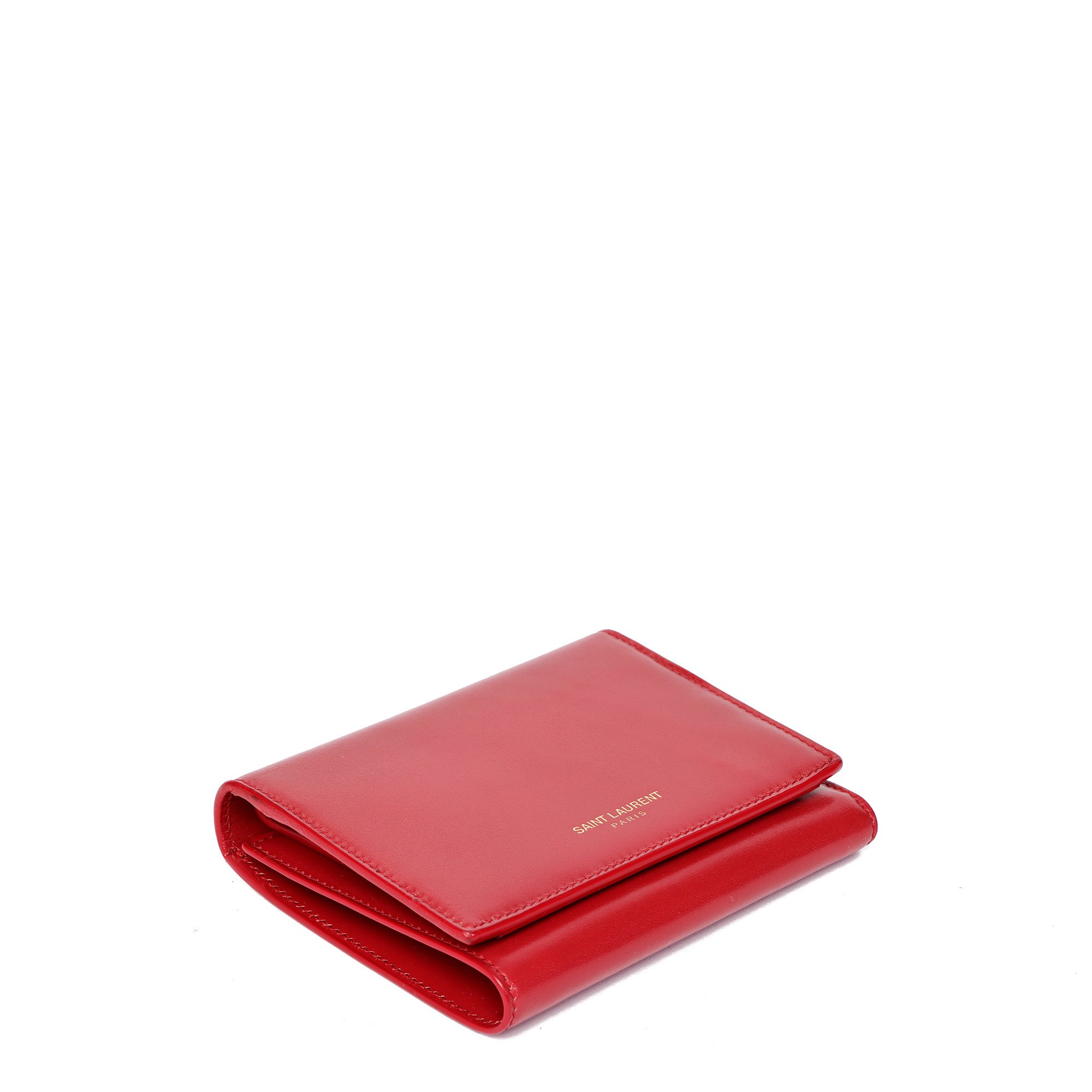 Saint Laurent Rouge Orient Shiny Smooth Leather Bi-fold Compact Wallet
