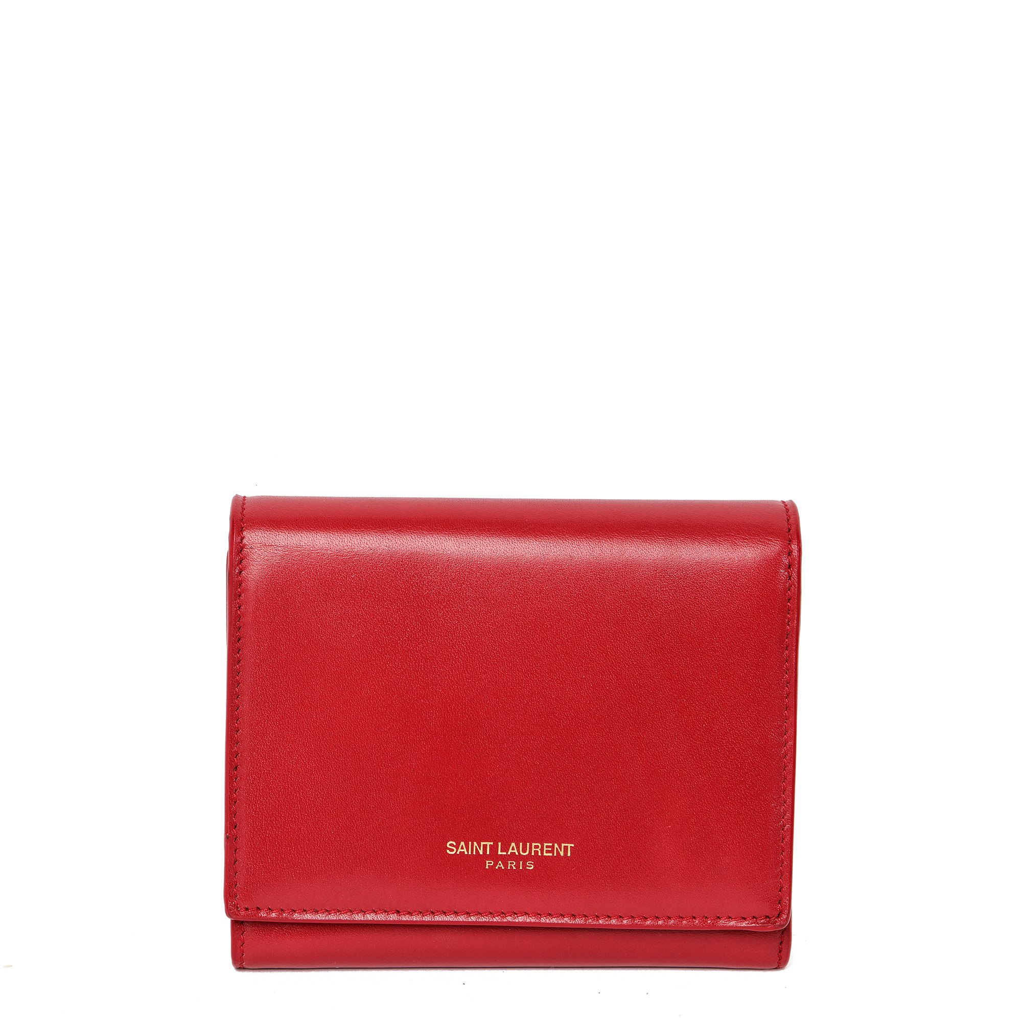 Saint Laurent Rouge Orient Shiny Smooth Leather Bi-fold Compact Wallet