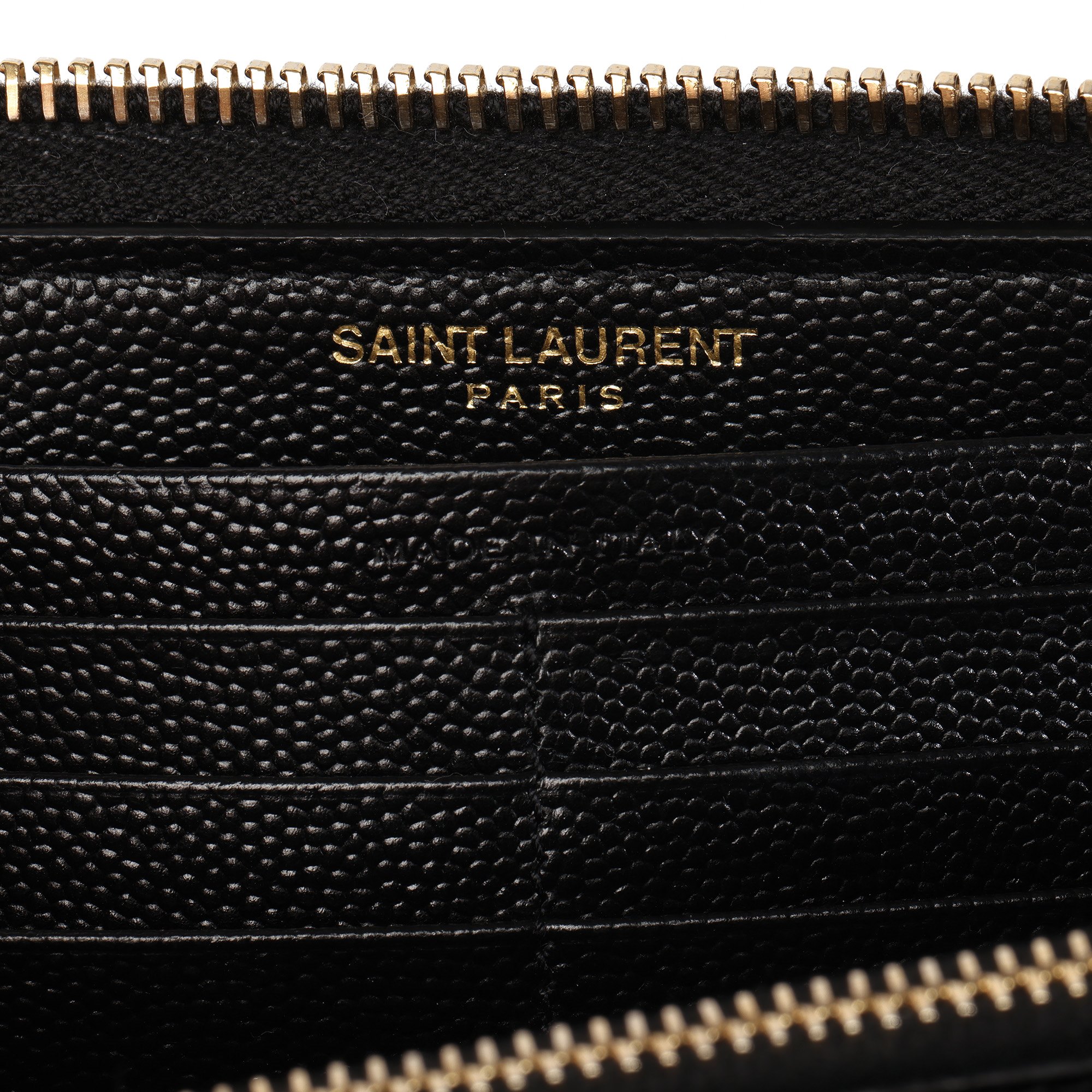 Saint Laurent Black Grain De Poudre Embossed Leather Cassandre Matelassè Zip Around Wallet