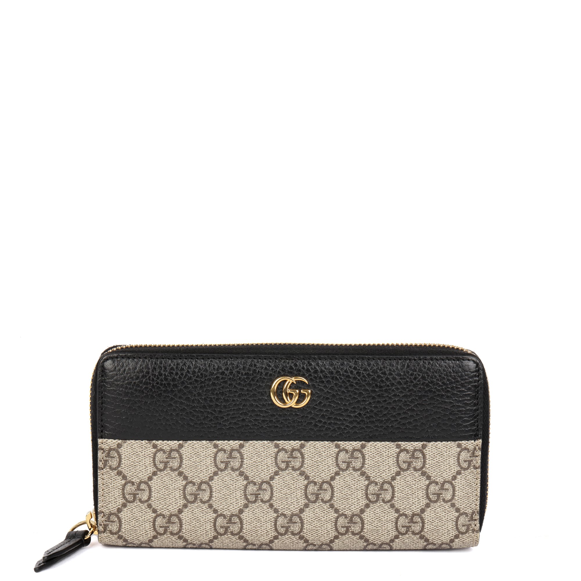 Gucci Beige, Ebony & Black GG Supreme Canvas and Leather GG Marmont Zip Around Wallet
