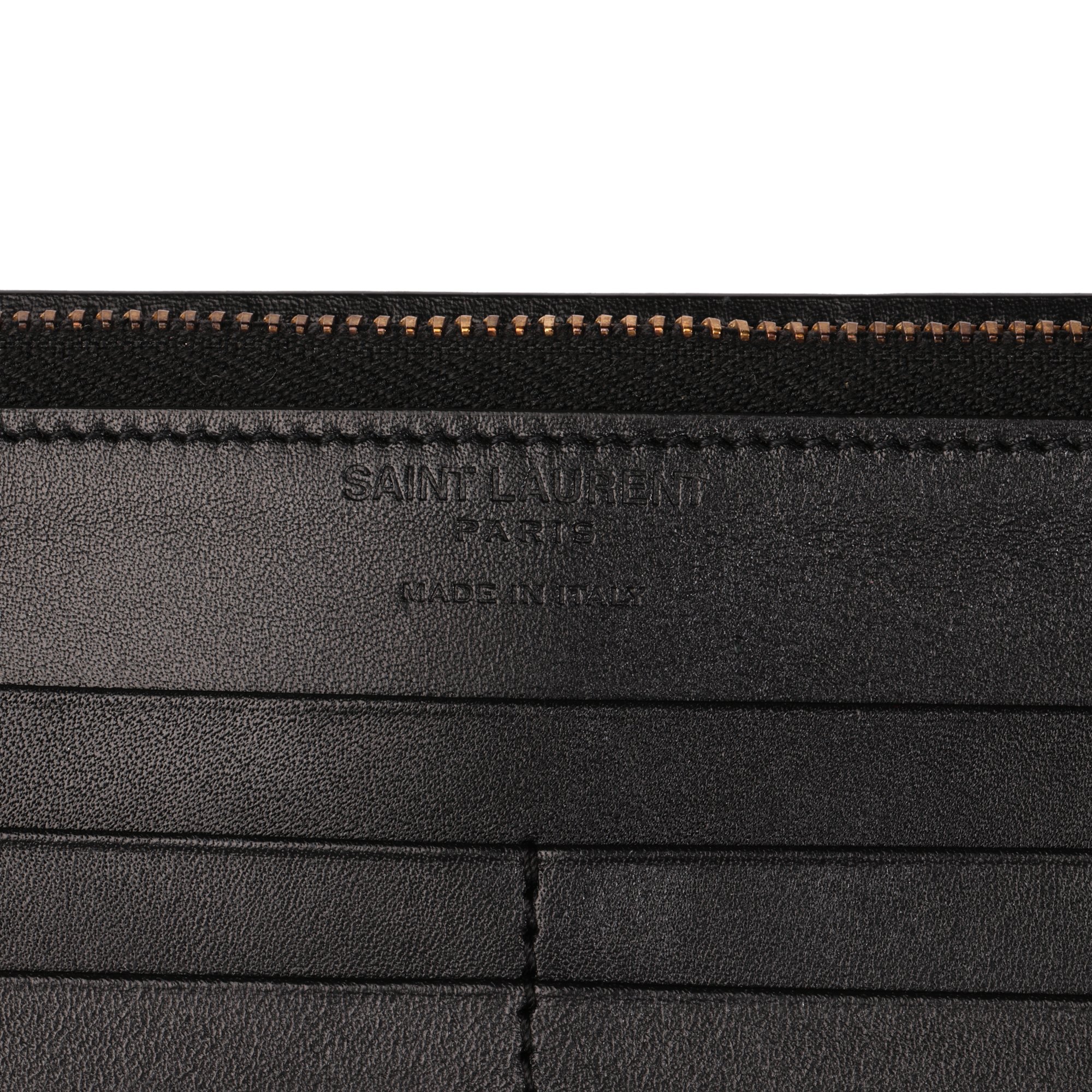 Saint Laurent Black Grain De Poudre Zip Around Wallet With Strap