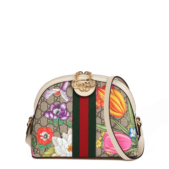 Gucci White Pigskin Leather & GG Supreme Flora Canvas Small Orphidia Shoulder Bag