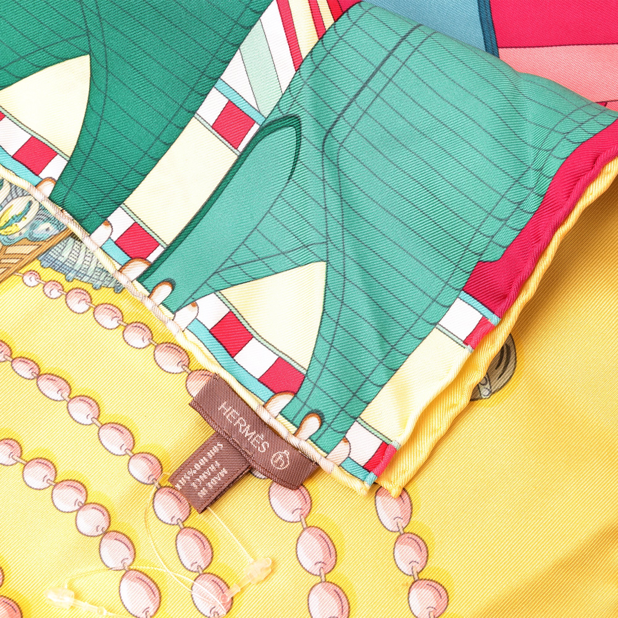 Hermès Lime, Tosca, Rose Tyrien & Vert Verone Silk Sangles En Zigzag Carrè Petit H Shrug