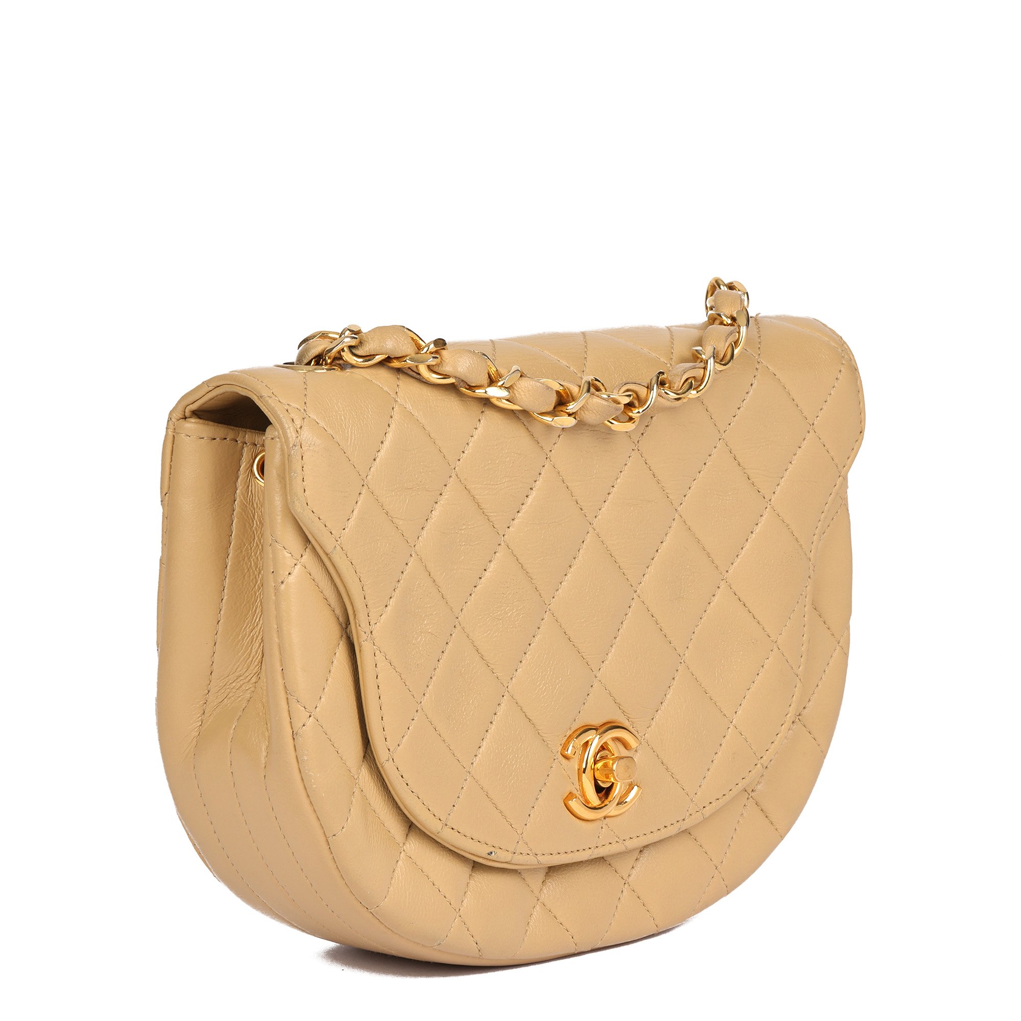 Chanel Beige Quilted Lambskin Vintage Half Moon Mini Flap Bag
