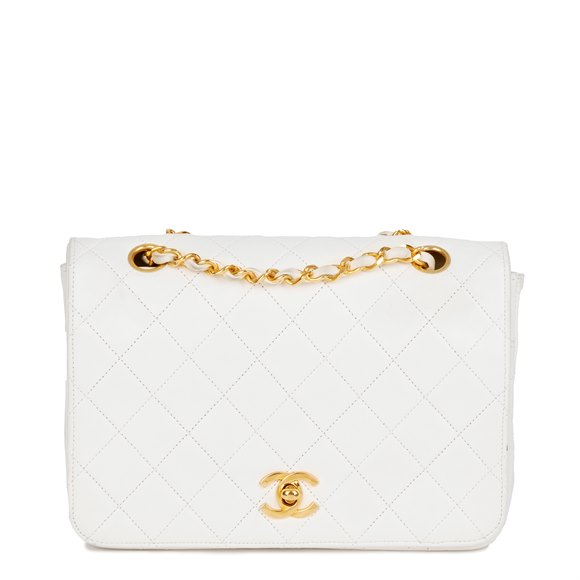 Chanel White Quilted Lambskin Vintage Small Classic Single Full Flap Bag