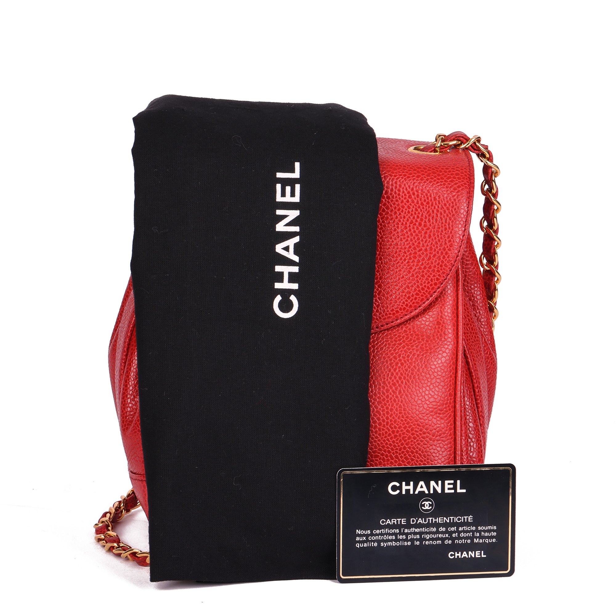 Chanel Red Caviar Leather Vintage XL Classic Single Flap Bag