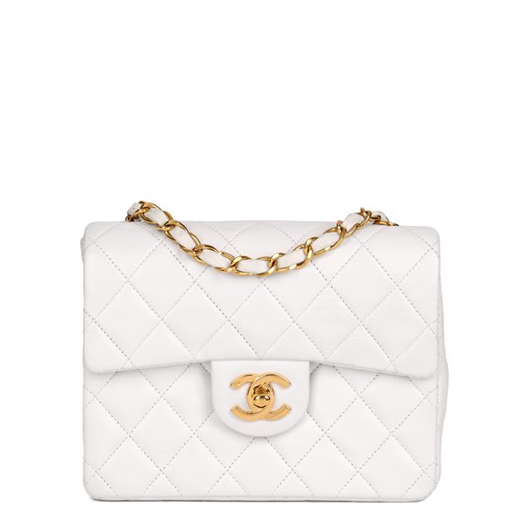 Chanel White Quilted Lambskin Vintage Square Mini Flap Bag