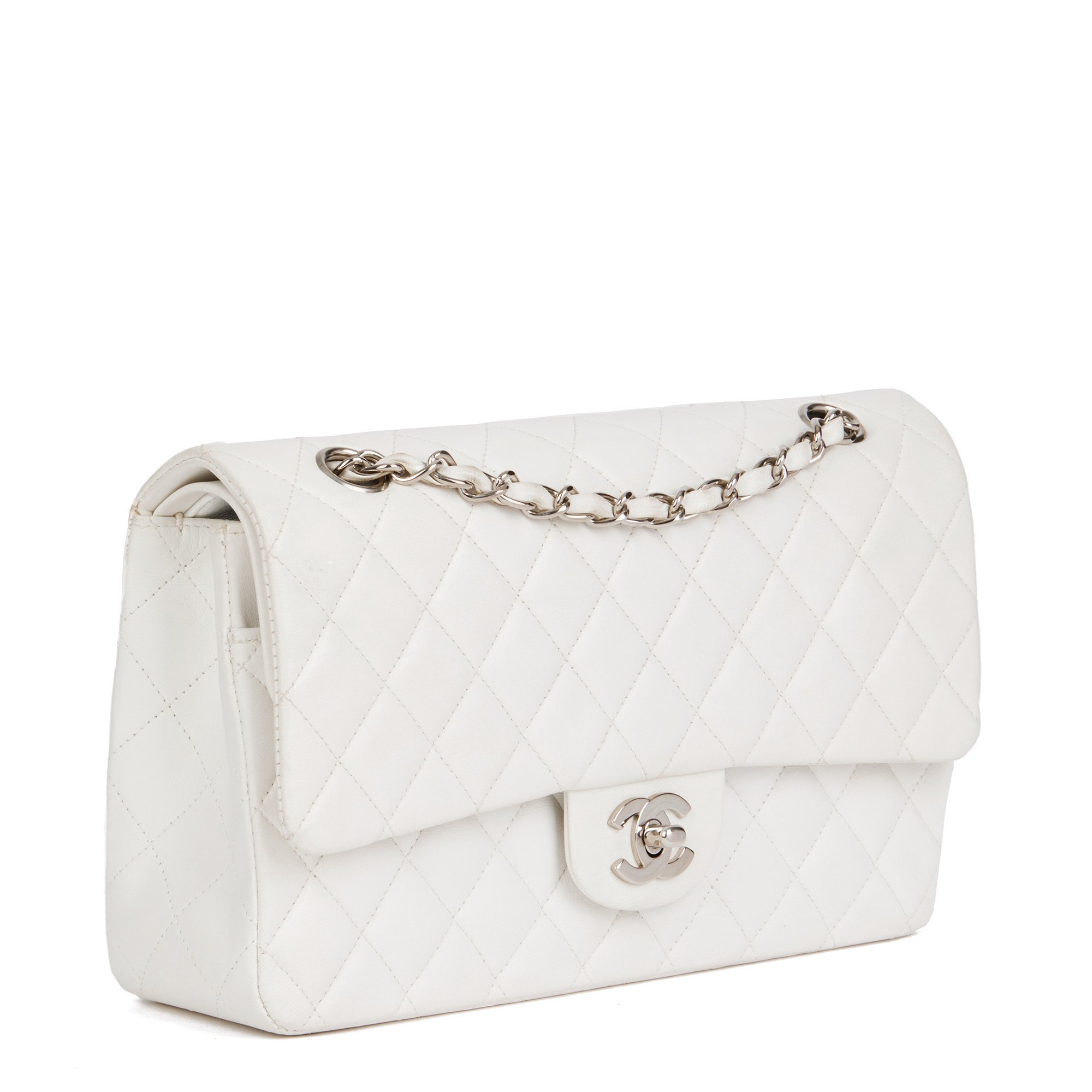 Chanel White Quilted Lambskin Vintage Medium Classic Double Flap Bag