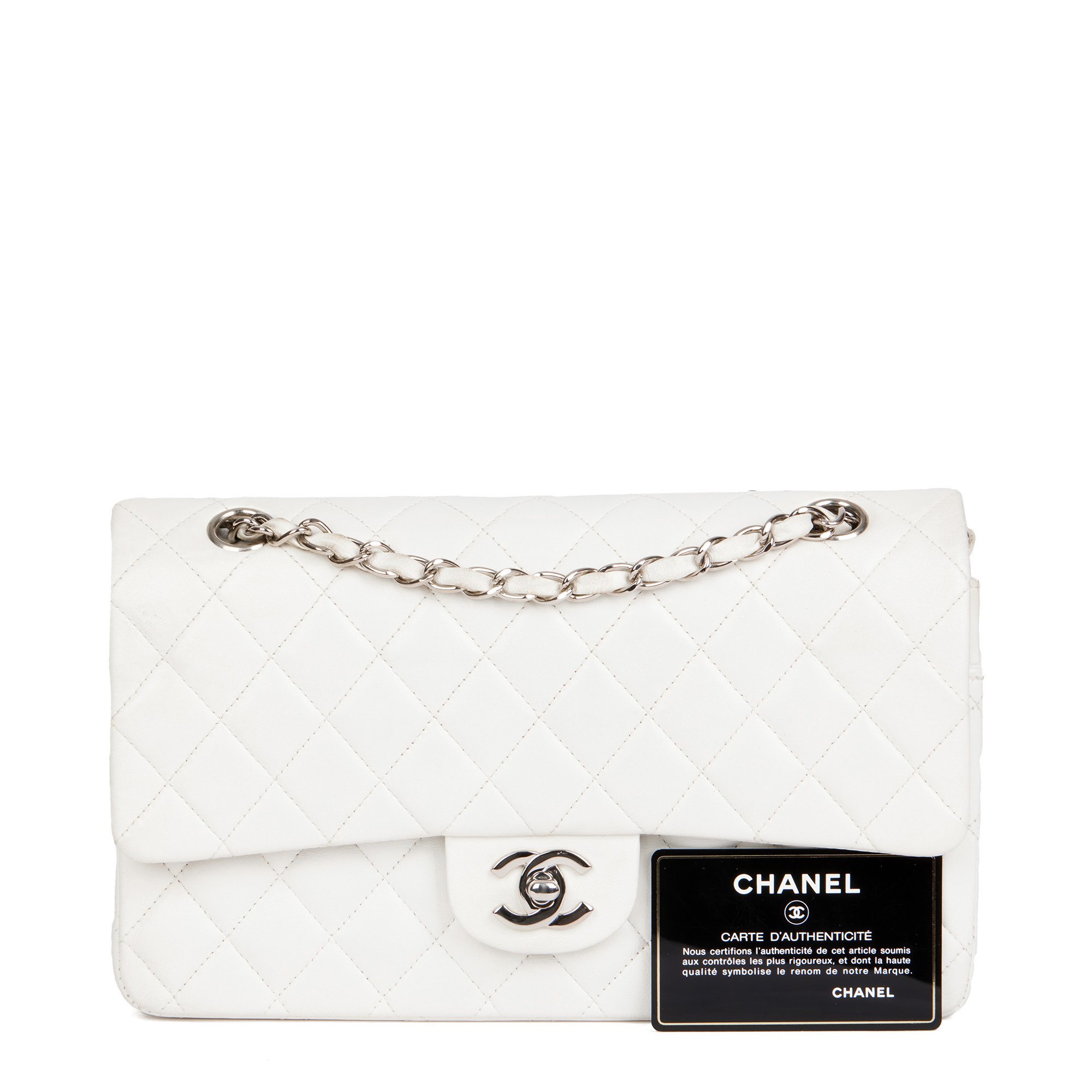 Chanel White Quilted Lambskin Vintage Medium Classic Double Flap Bag
